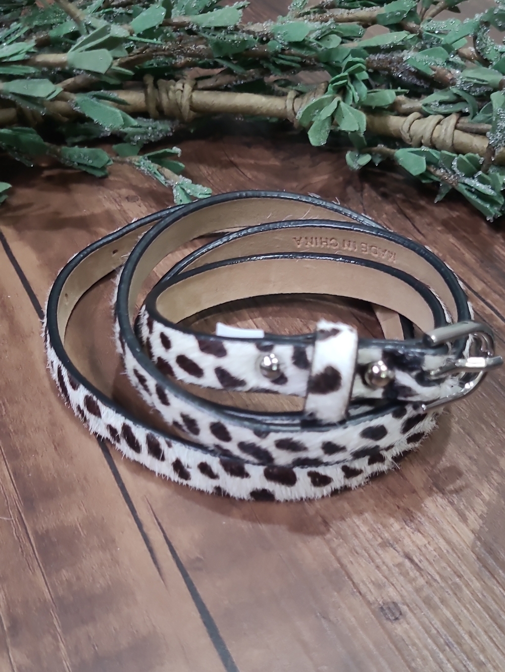 Ann Taylor Leopard-Print Dyed Cow Hide Leather Slim Skinny Belt M